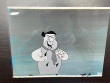 Load image into Gallery viewer, The Flintstones - Original animation cel and drawing of Frederick "Fred" Flintstone, with painted background