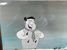Load image into Gallery viewer, The Flintstones - Original animation cel and drawing of Frederick "Fred" Flintstone, with painted background