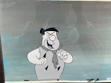 Load image into Gallery viewer, The Flintstones - Original animation cel and drawing of Frederick "Fred" Flintstone, with painted background