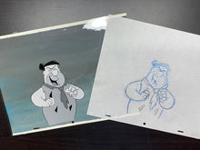 Load image into Gallery viewer, The Flintstones - Original animation cel and drawing of Frederick "Fred" Flintstone, with painted background
