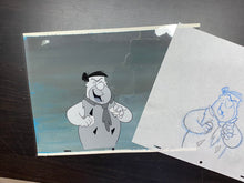 Load image into Gallery viewer, The Flintstones - Original animation cel and drawing of Frederick "Fred" Flintstone, with painted background