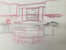 Load image into Gallery viewer, The Simpsons - Original drawing of Simpsons kitchen (scene background)