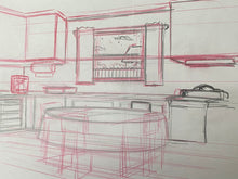 Load image into Gallery viewer, The Simpsons - Original drawing of Simpsons kitchen (scene background)