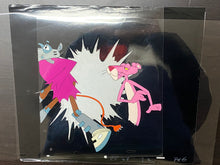 Load image into Gallery viewer, Pink Panther with Robot, 2 original animation cels and drawings + Original Background