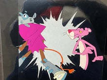 Load image into Gallery viewer, Pink Panther with Robot, 2 original animation cels and drawings + Original Background