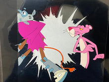 Load image into Gallery viewer, Pink Panther with Robot, 2 original animation cels and drawings + Original Background