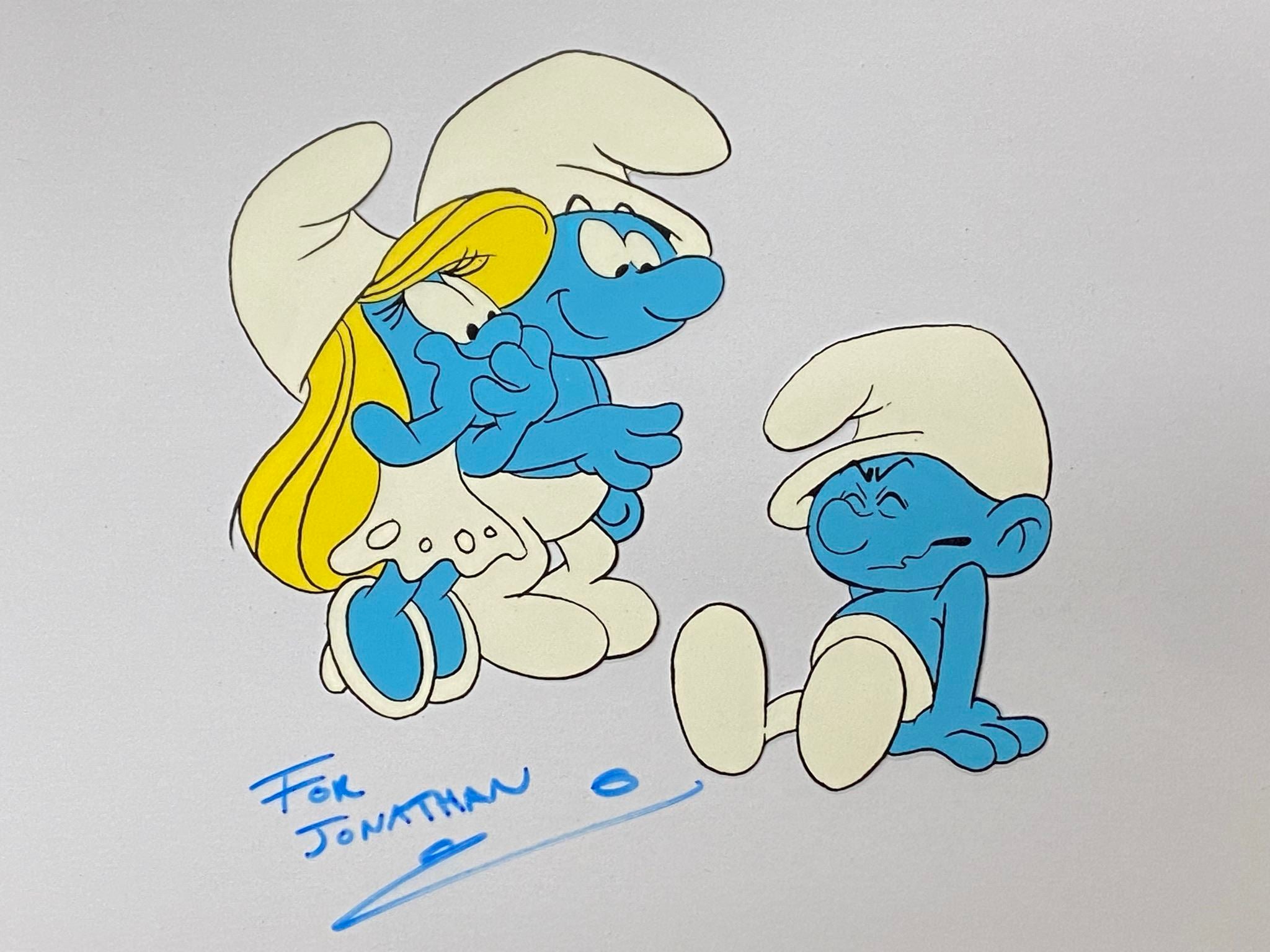 The Smurfs - Original animation cel of Smurfette, Grouchy and another –  Gallery Animation