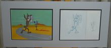 Load image into Gallery viewer, Looney Tunes - Original animation cel and drawing of Wile E. Coyote &amp; Road Runner, Framed
