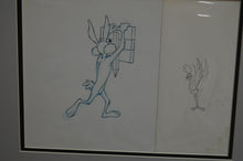 Load image into Gallery viewer, Looney Tunes - Original animation cel and drawing of Wile E. Coyote &amp; Road Runner, Framed
