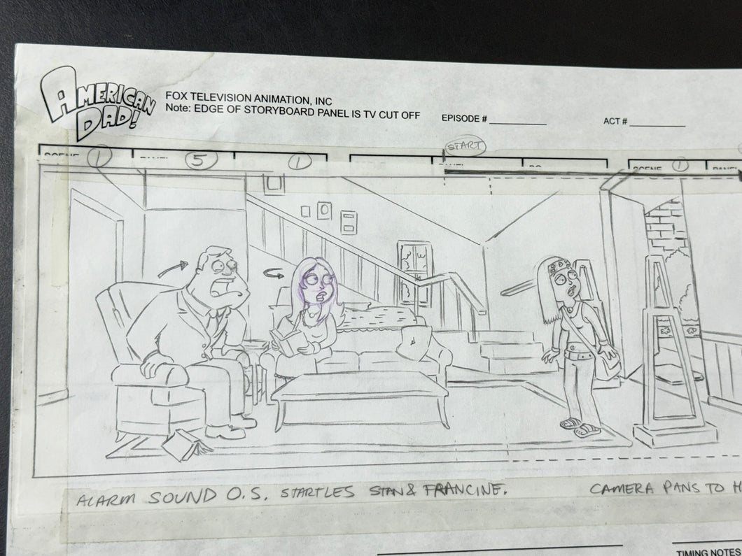 American Dad! (2005) - Production Hand Drawn Storyboard Page, Very rare!