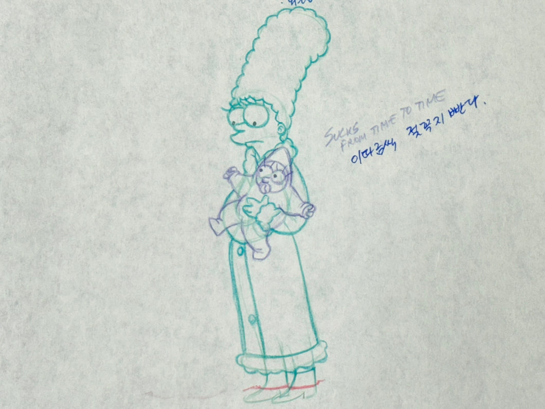 The Simpsons - Original drawing of Marge and Maggie Simpson, Episode: 'Mr. Plow' (1992)