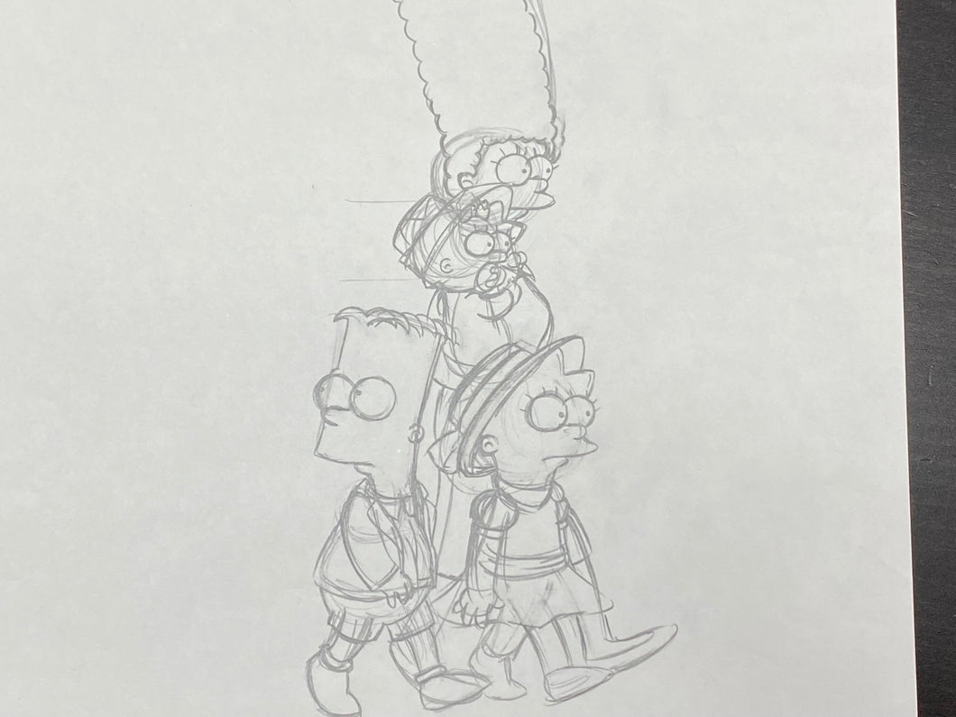 The Simpsons - Original drawing of Marge, Bart, Lisa and Maggie Simpson