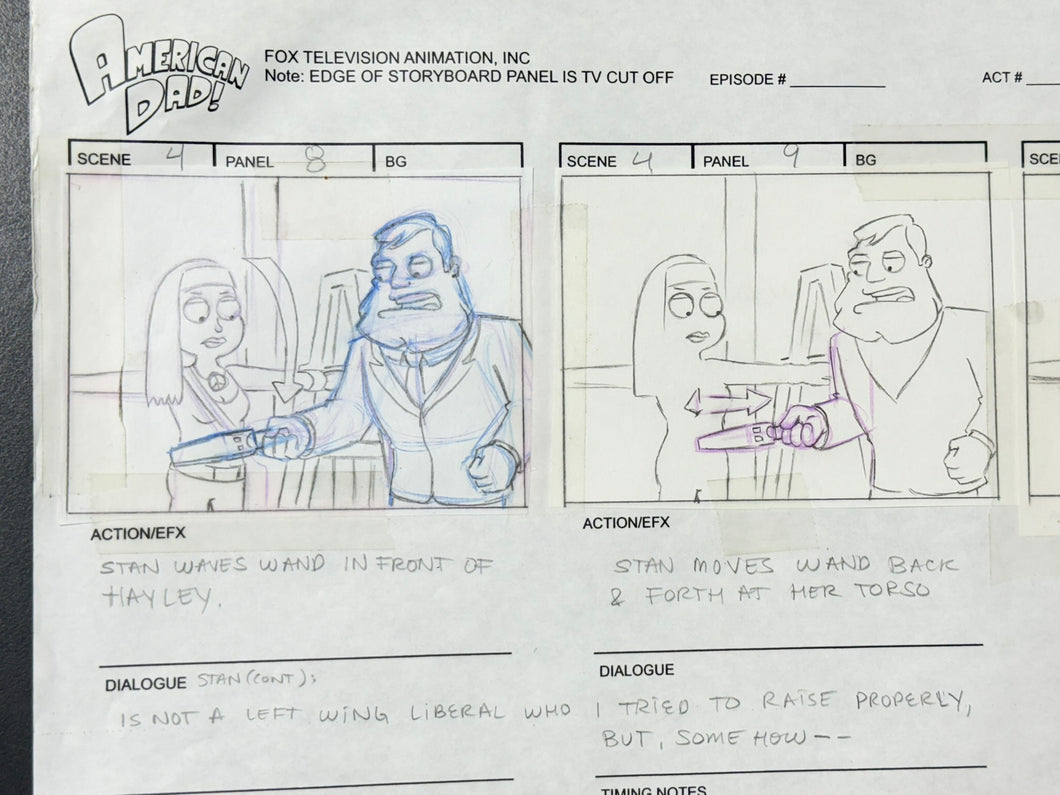 American Dad! (2005) - Production Hand Drawn Storyboard Page, Very rare!