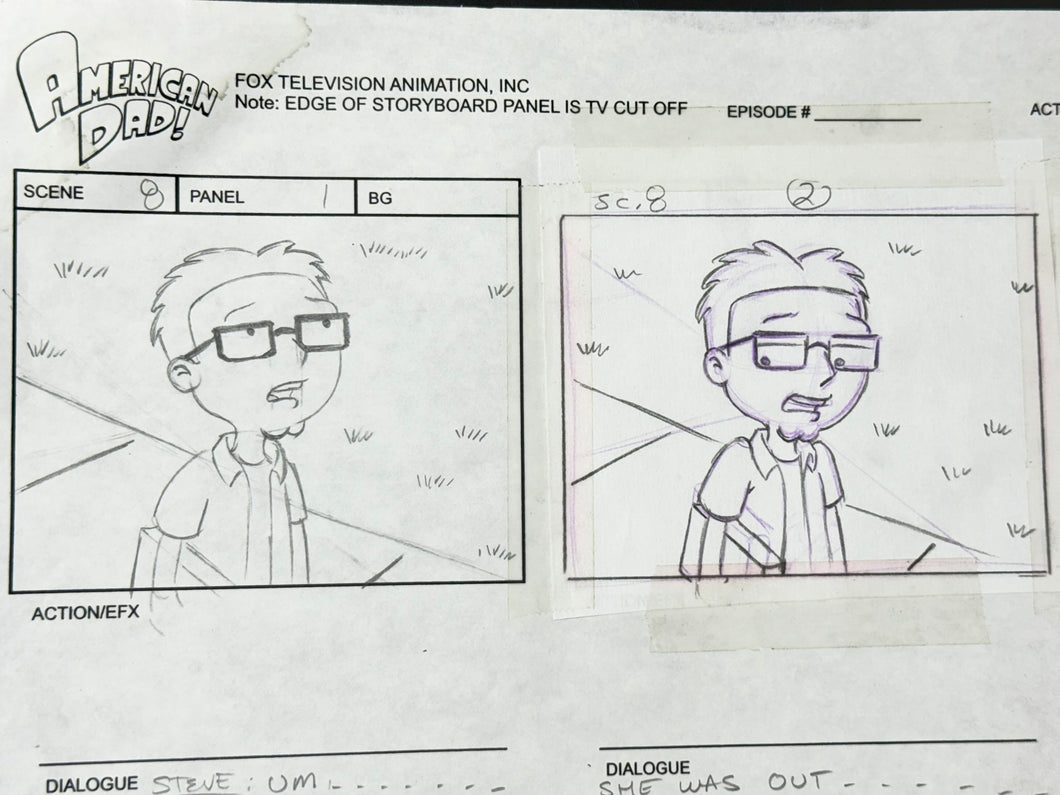 American Dad! (2005) - Production Hand Drawn Storyboard Page, Very rare!
