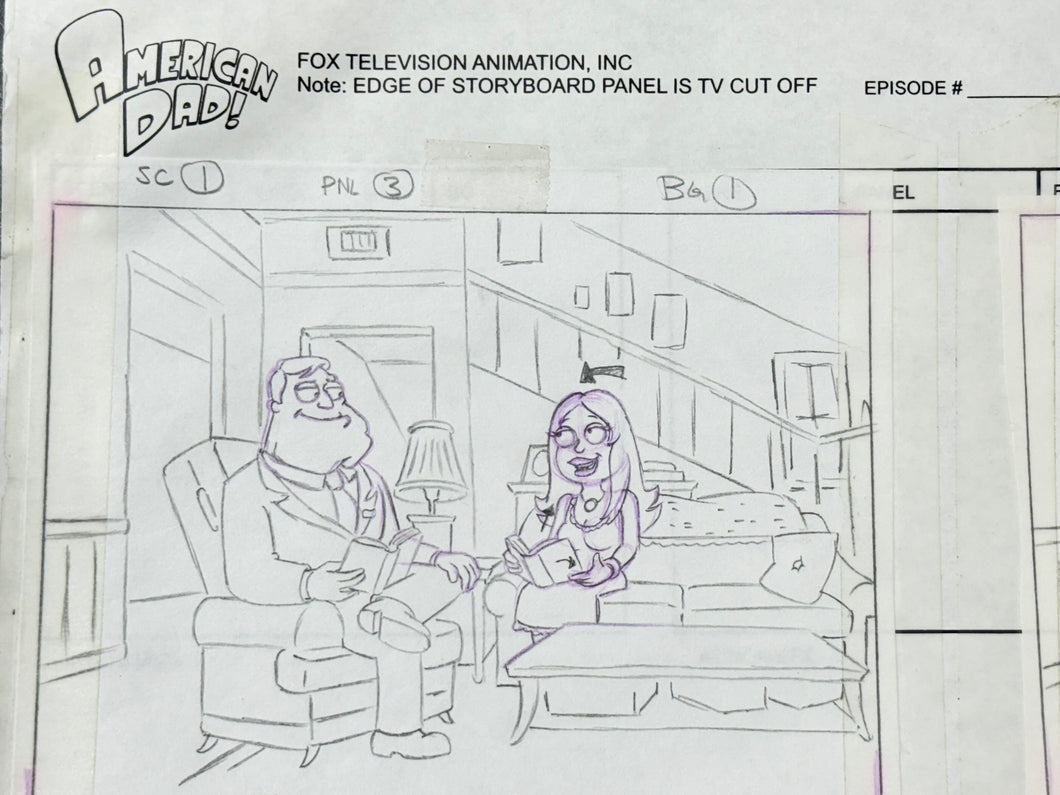 American Dad! (2005) - Production Hand Drawn Storyboard Page, Very rare!