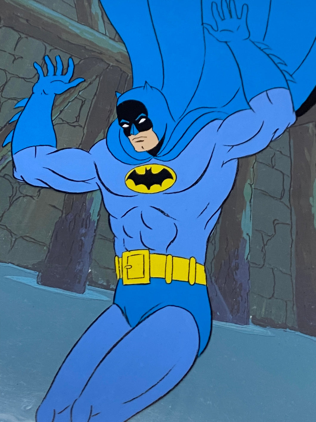 The Adventures of Batman - Original animation cel of Batman, with master painted background (57x27 cm)