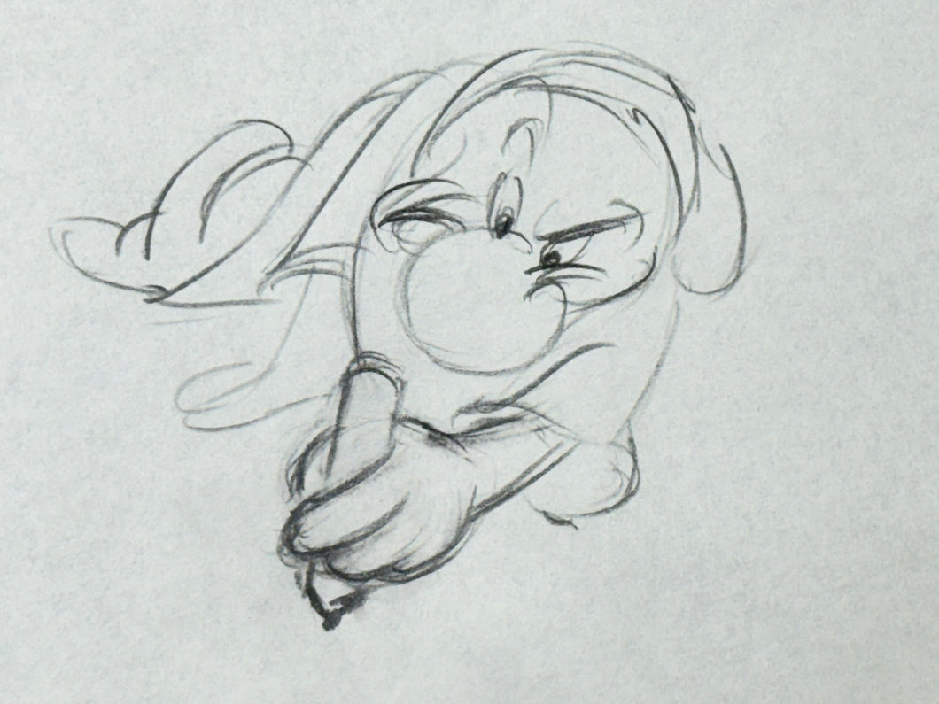 Snow White and the Seven Dwarfs - Grumpy Deleted Bed Building Scene Animation Drawing (Walt Disney, 1937).