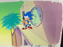 Load image into Gallery viewer, Sonic the Hedgehog - Original Animation Cel with painted background of Sonic

