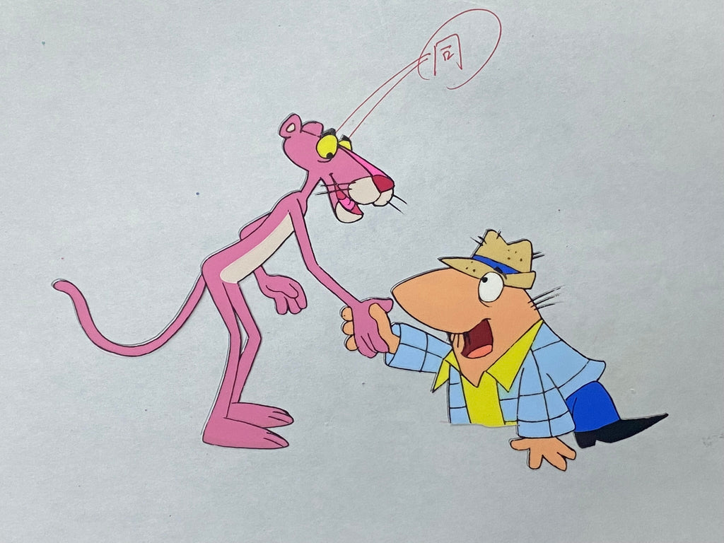 Pink Panther with flowers, original animation cel and drawing – Gallery  Animation