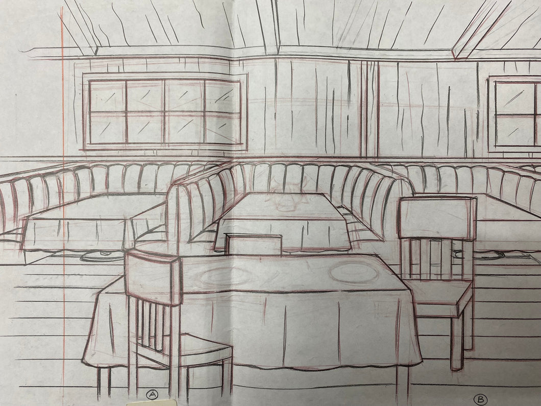 The Simpsons - Original drawing scene background of Moe's Bar, XL size
