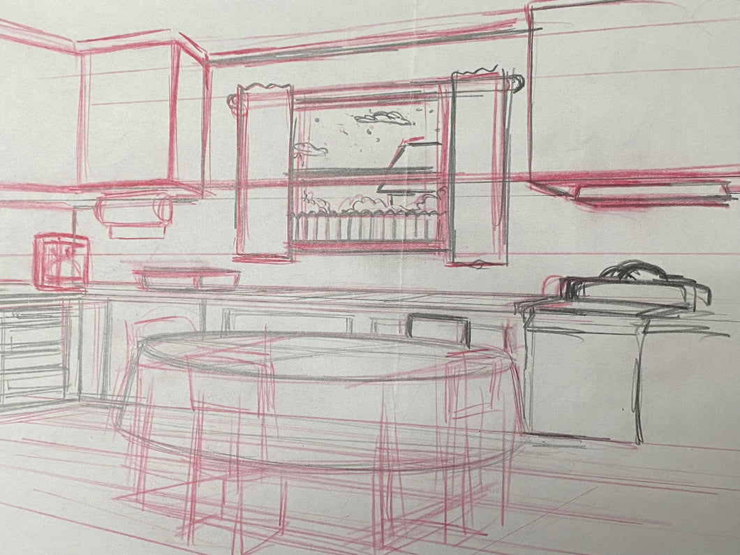 The Simpsons - Original drawing of Simpsons kitchen (scene background)