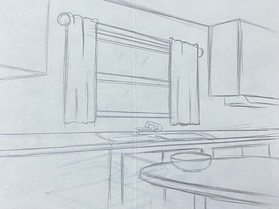 The Simpsons - Original drawing of Simpsons kitchen (scene background)