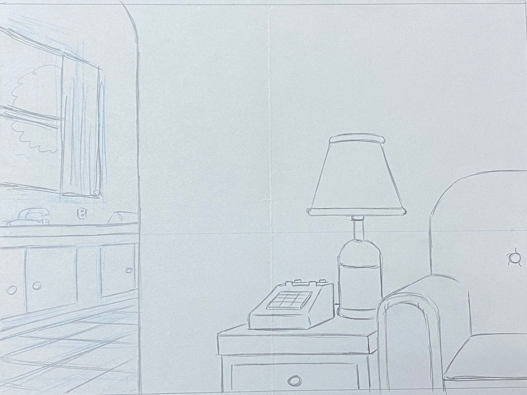 The Simpsons - Original drawing of Simpsons living room (scene background)