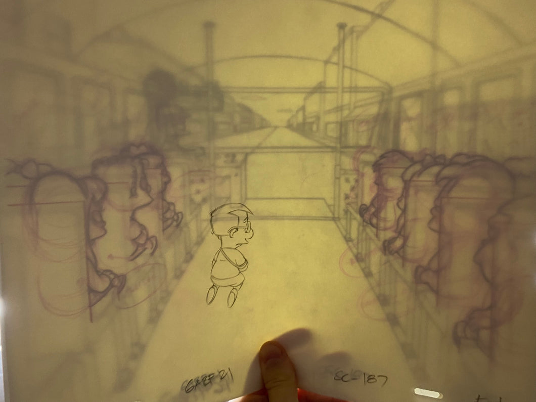 The Simpsons - Complete scene of 5 drawings of Otto, Milhouse in the School Bus + background