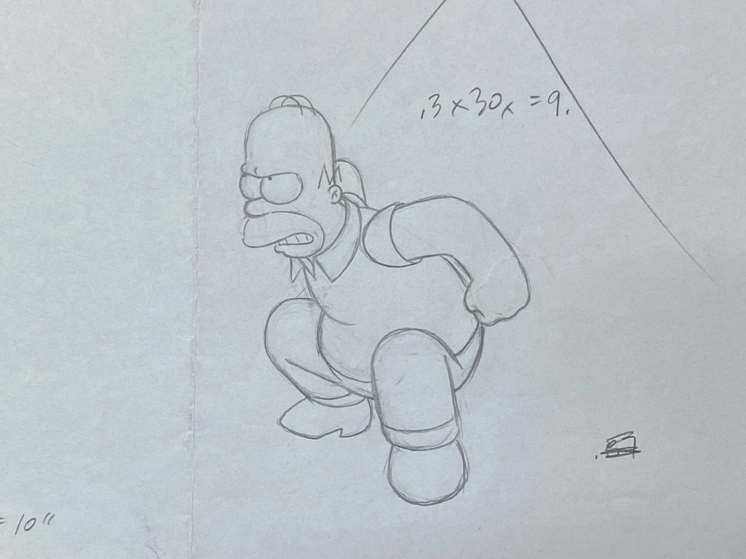 The Simpsons - Original drawing of Homer Simpson, with animatic notes