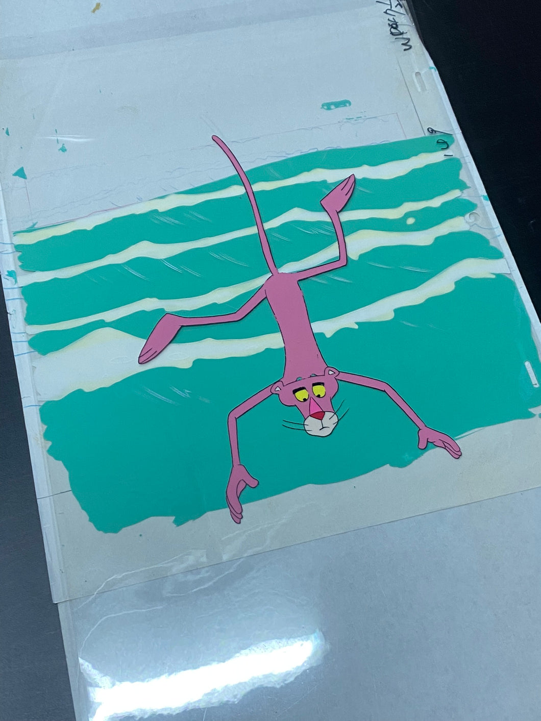 Pink Panther swimming, 2 original animation cels and drawings - BIG SIZE, rare