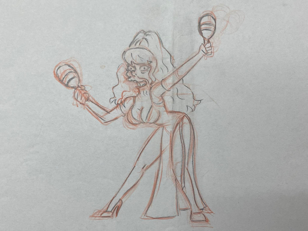 The Simpsons - Original drawing of Charo Baeza (Episode: The Old Man and the Key, 2002) 'My name is Charo, I shake my maracas'