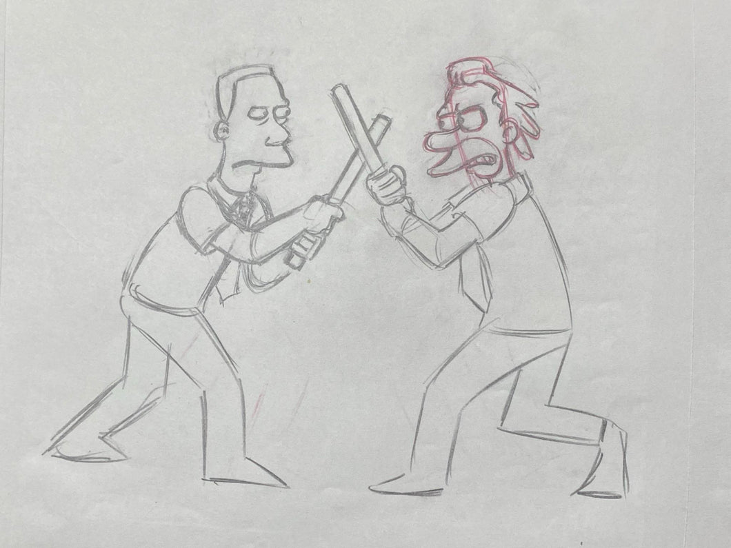 The Simpsons - Original drawing of Lenny Leonard and Carl Carlson