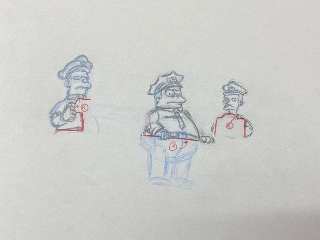 The Simpsons - Original drawing of Chief Clancy Wiggum, Lou and Eddie