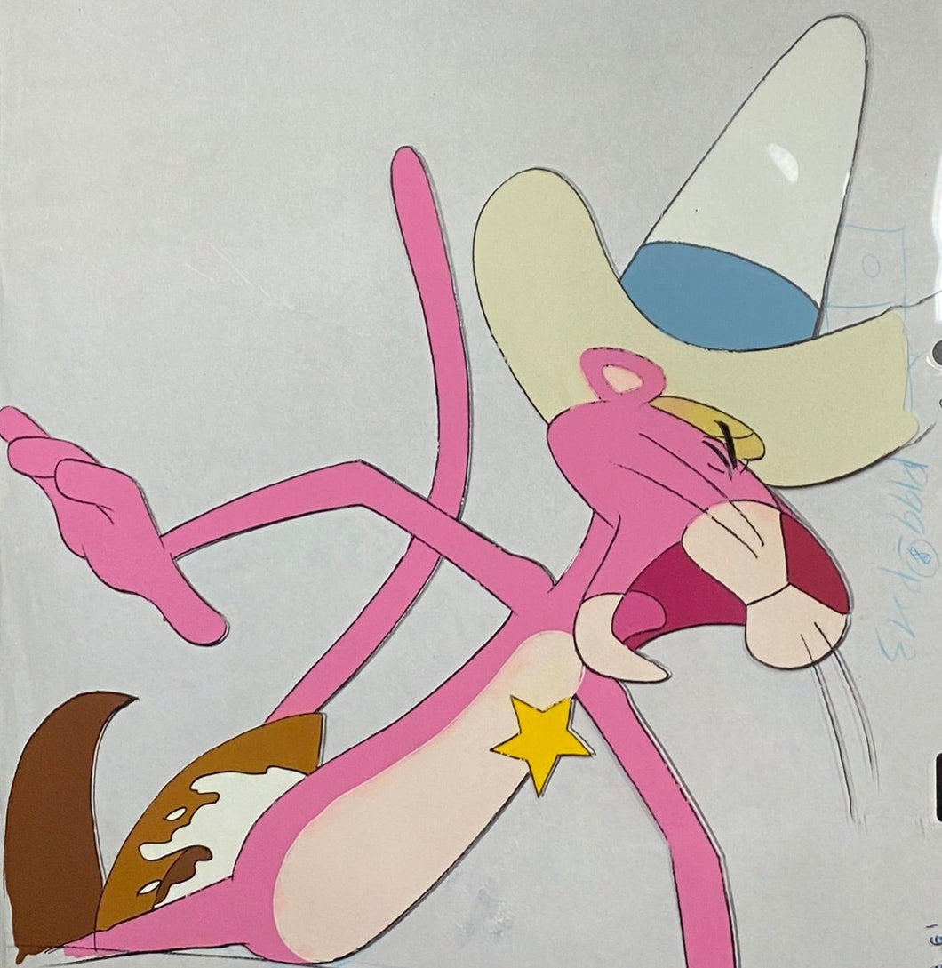 Pink Panther cowboy, original animation cel and drawing - BIG SIZE, rare