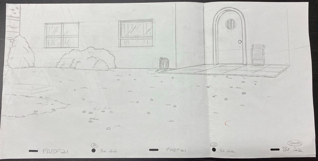 The Simpsons - Original drawing of Simpsons yard (scene background)