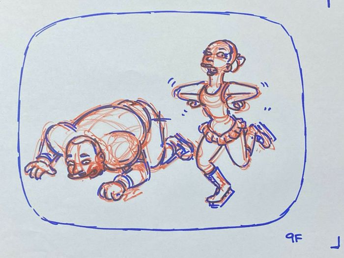 The Simpsons - Original drawing of Warren Sapp and Michelle Kwan, (Episode: Homer and Ned's Hail Mary, 2005)